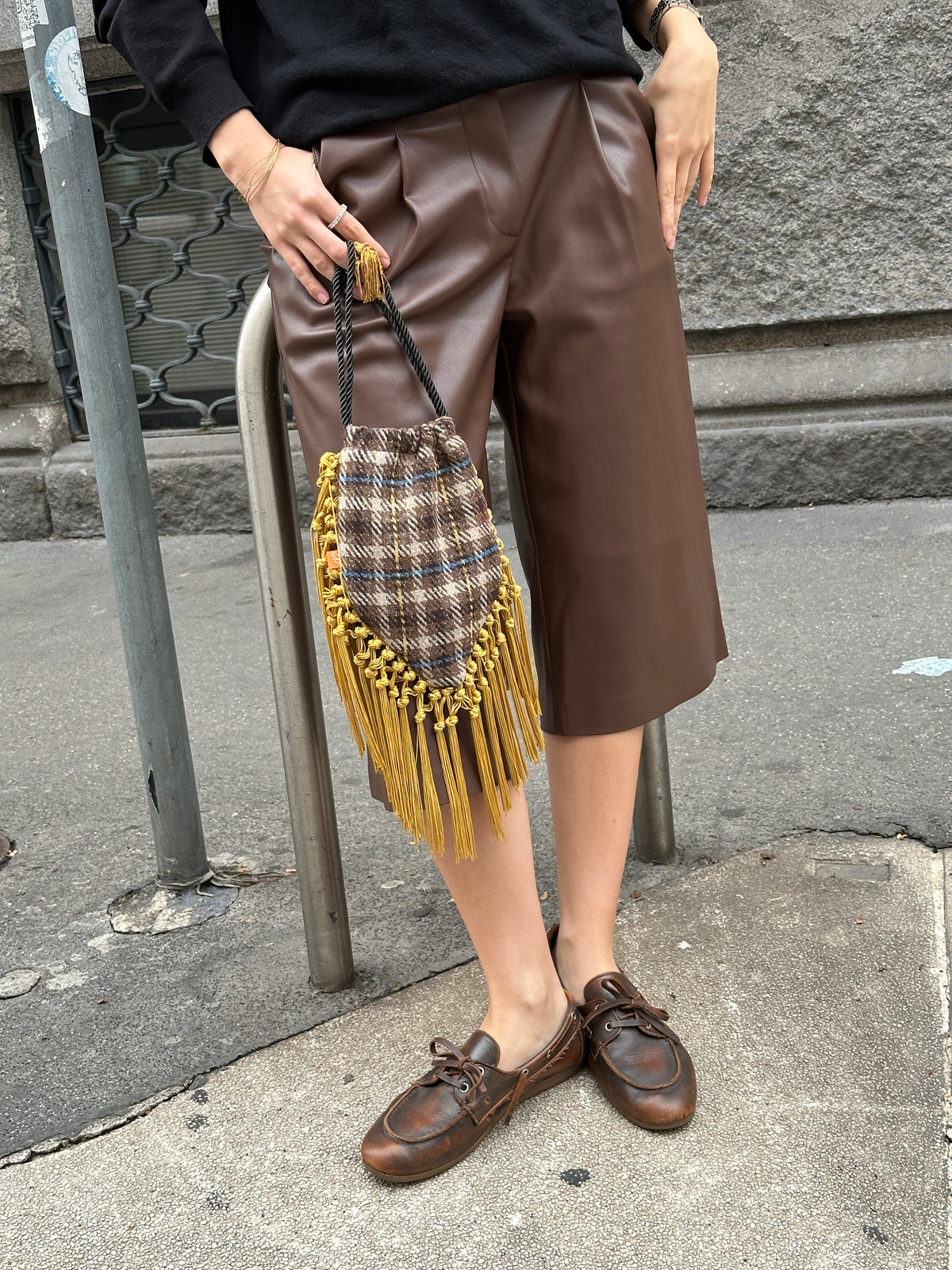 Funky Bag - Brown Tartan + Yellow tassels