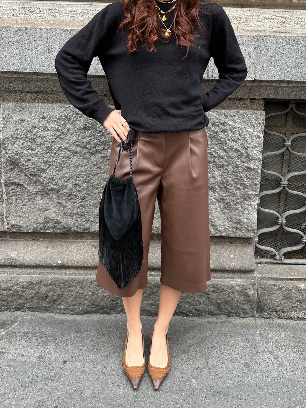 Funky Bag - Black velvet + Black fringes