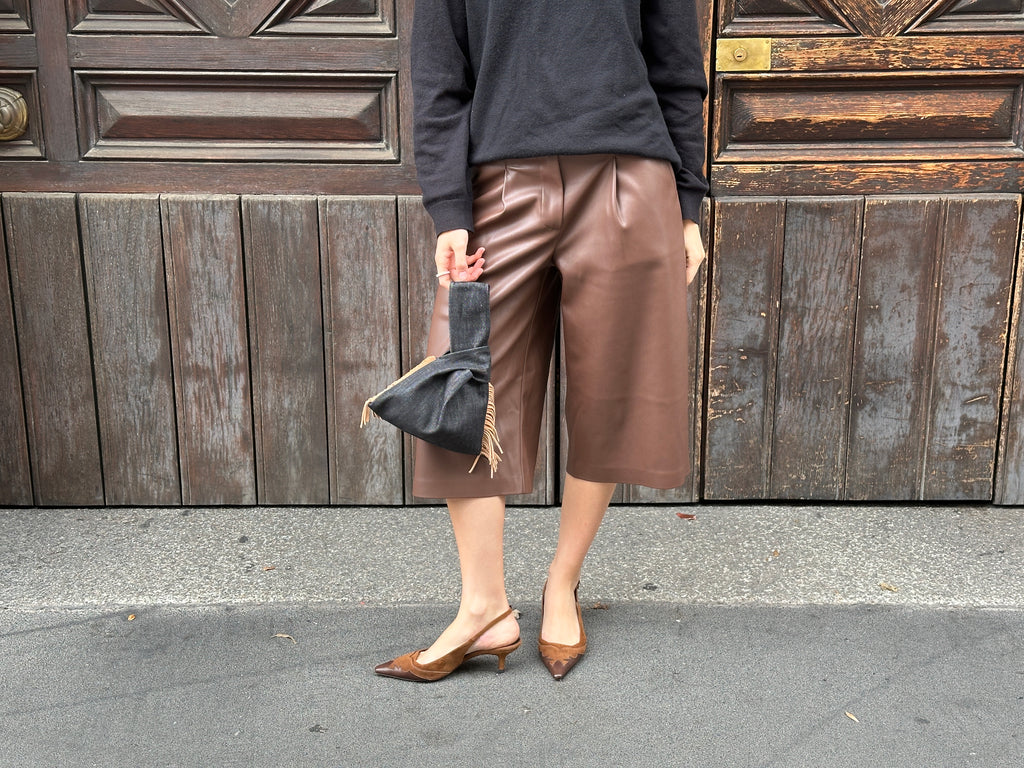Nodo Bag - Western brown fringe / Black denim