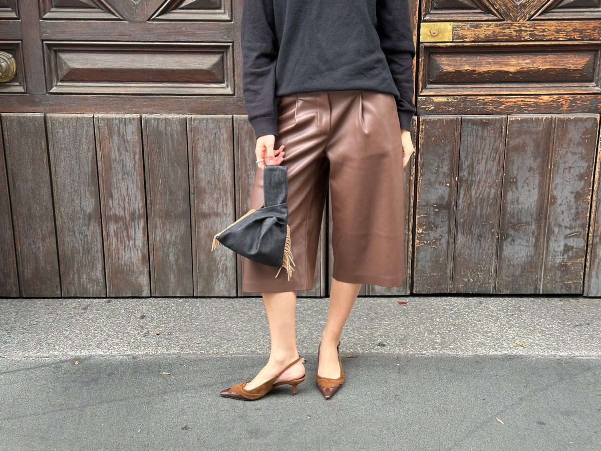 Nodo Bag - Western brown fringe / Black denim