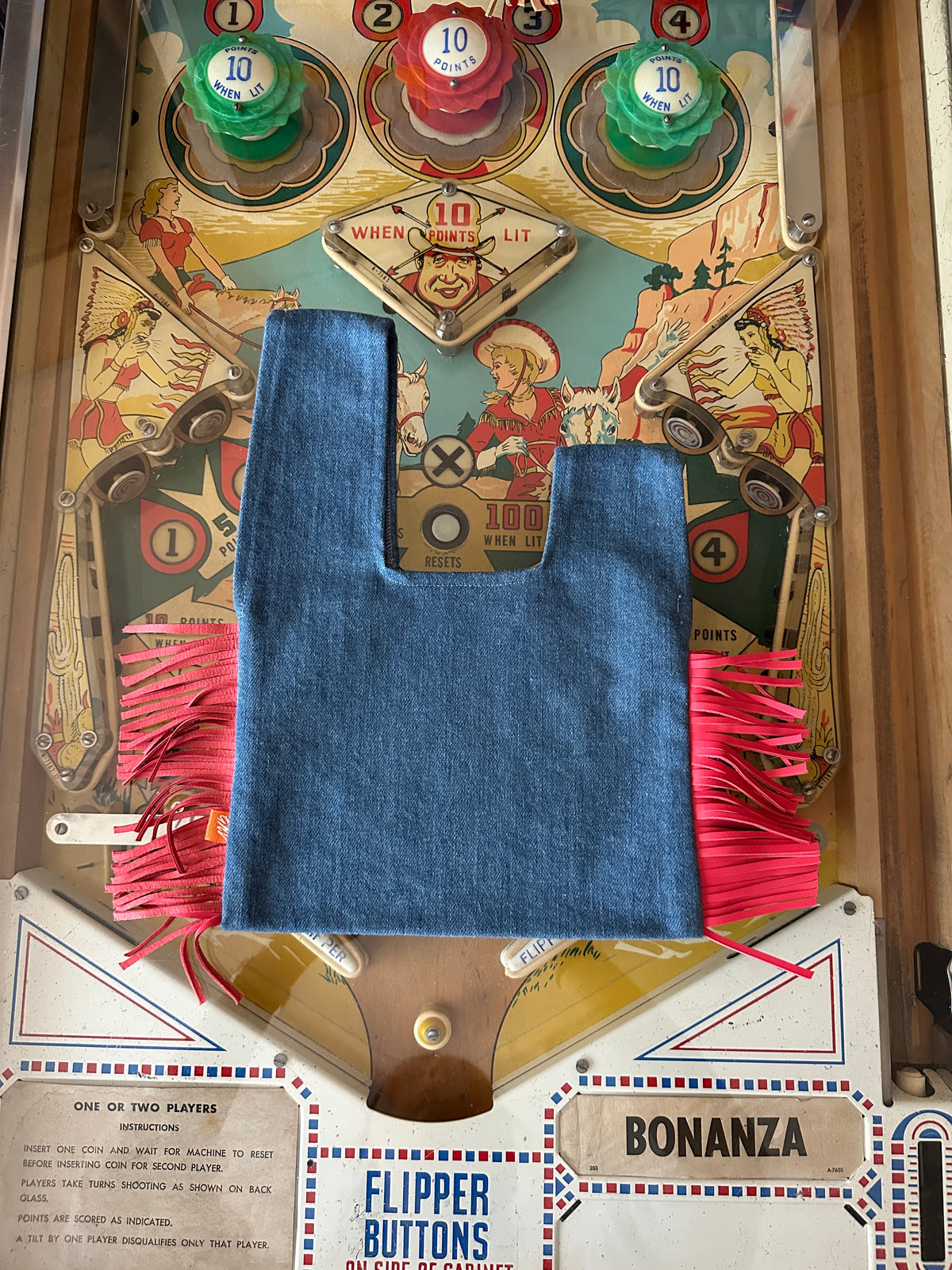Nodo Bag - Western pink fringe / Light denim