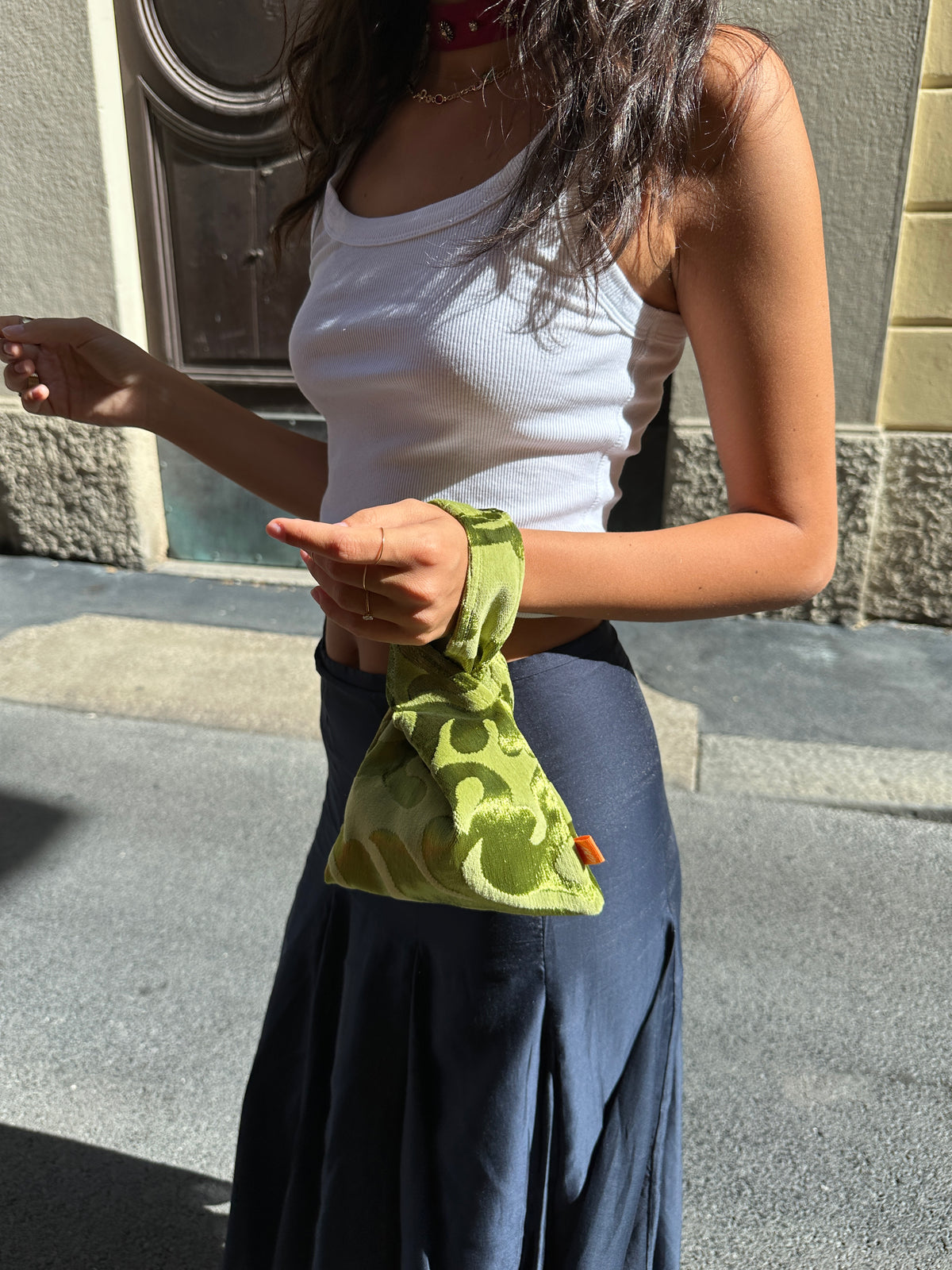 Nodo Bag - Green floral velvet