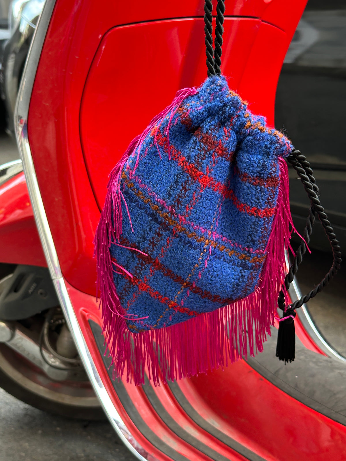 Funky Bag - Bluet Tweed + Pink fringes