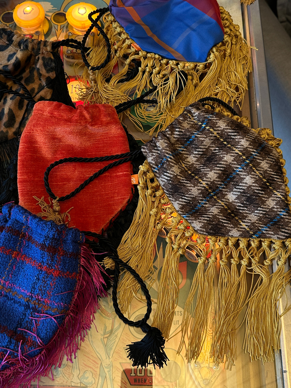 Funky Bag - Brown Tartan + Yellow tassels