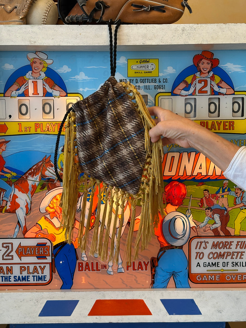 Funky Bag - Brown Tartan + Yellow tassels