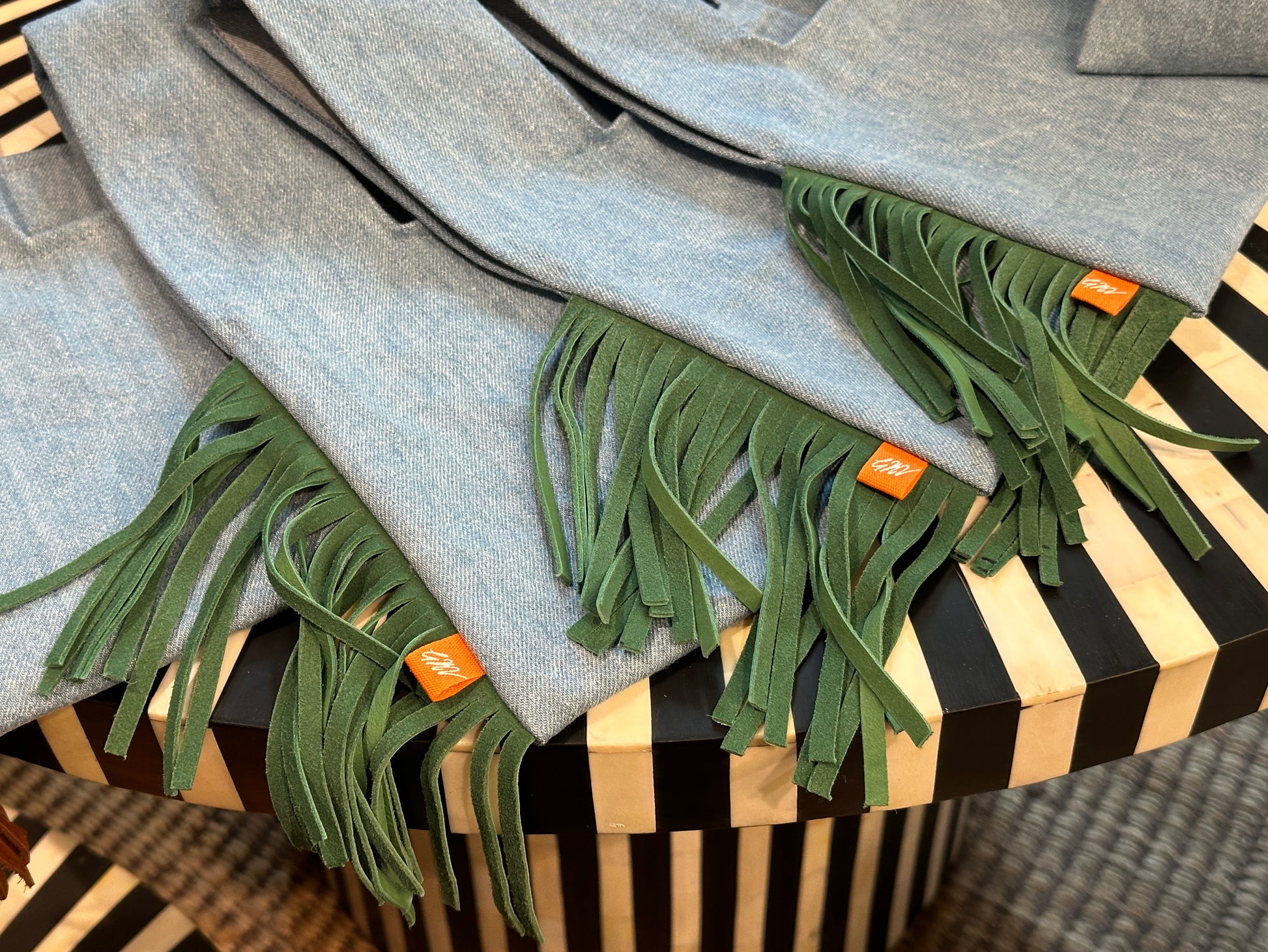 Light wash denim Western Green Fringe