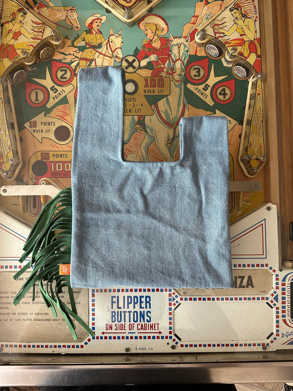 Light wash denim Western Green Fringe