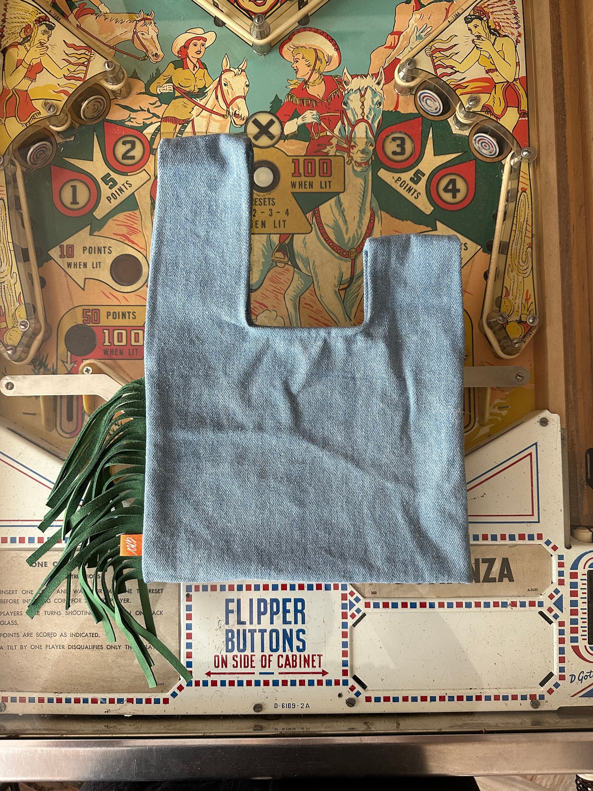Light wash denim Western Green Fringe