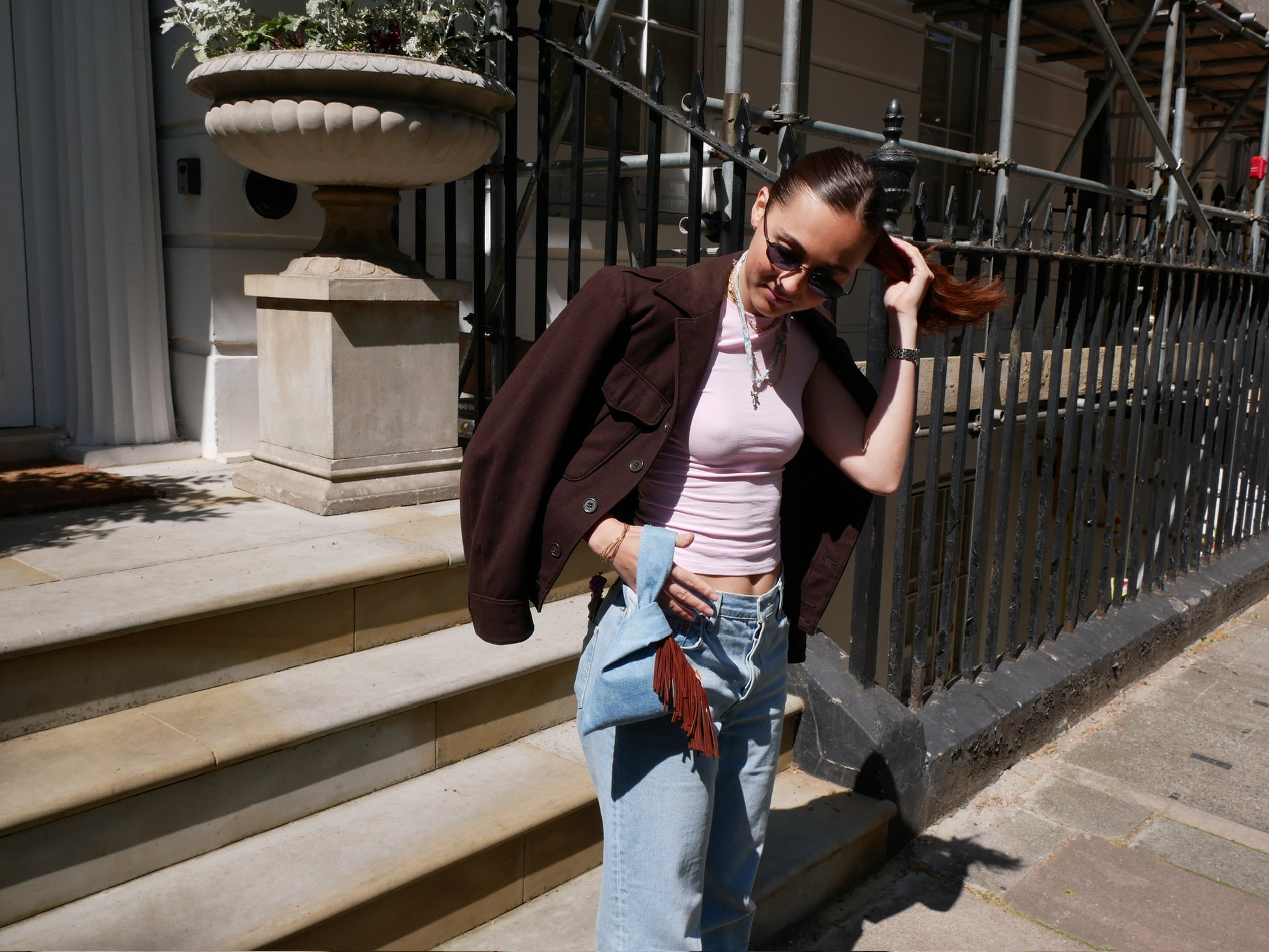 Light wash denim Western Brown Fringe