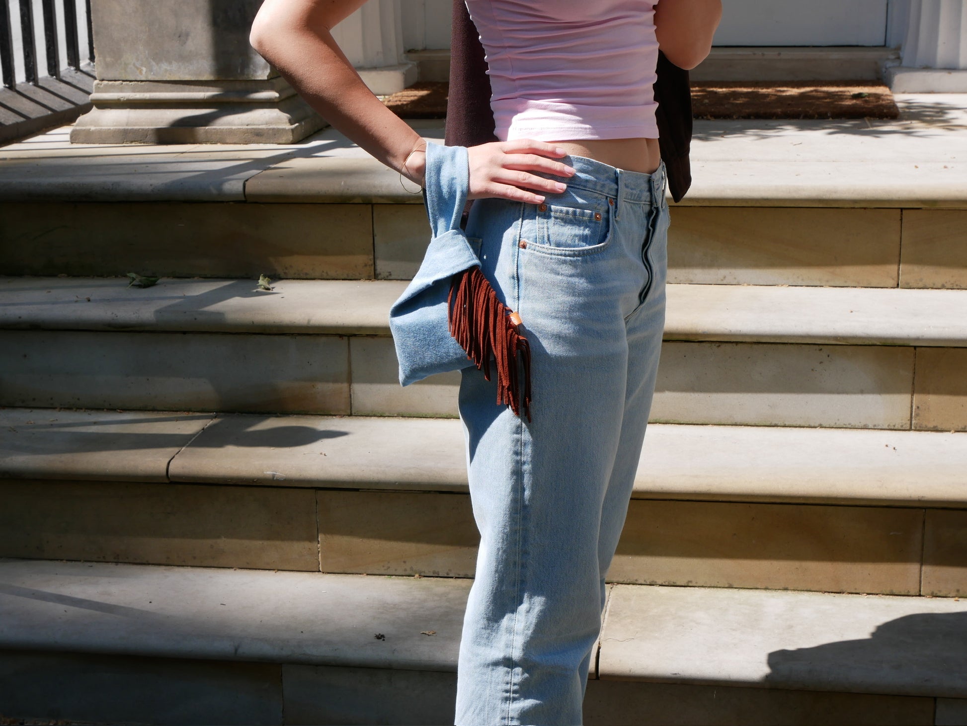 Light wash denim Western Brown Fringe