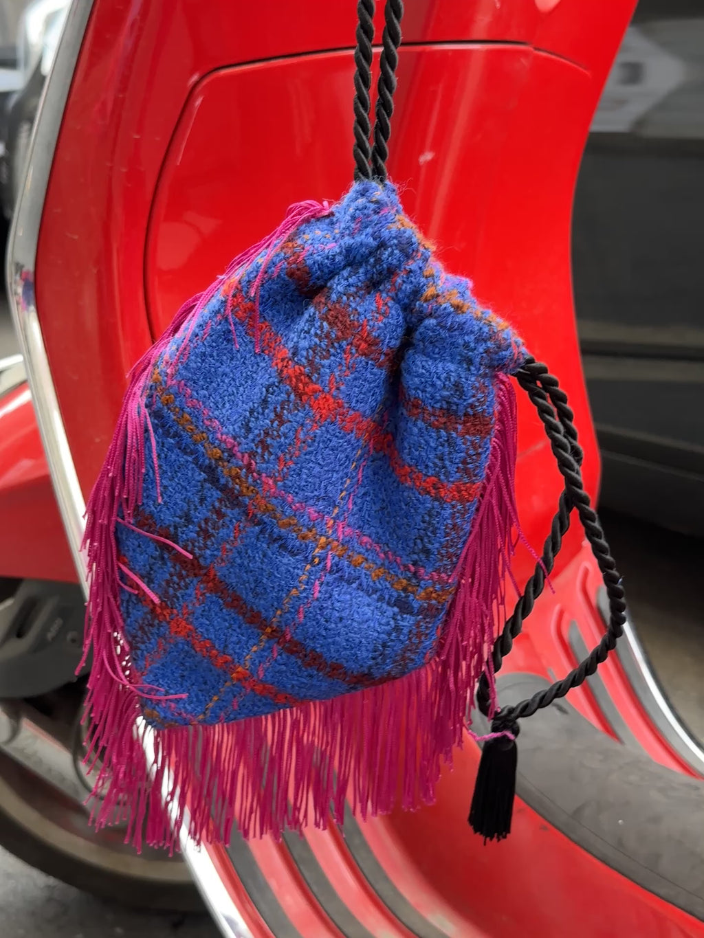 Funky Bag - Bluet Tweed + Pink fringes