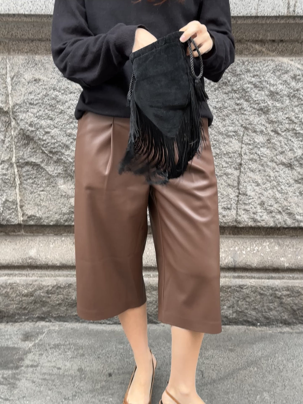 Funky Bag - Black velvet + Black fringes