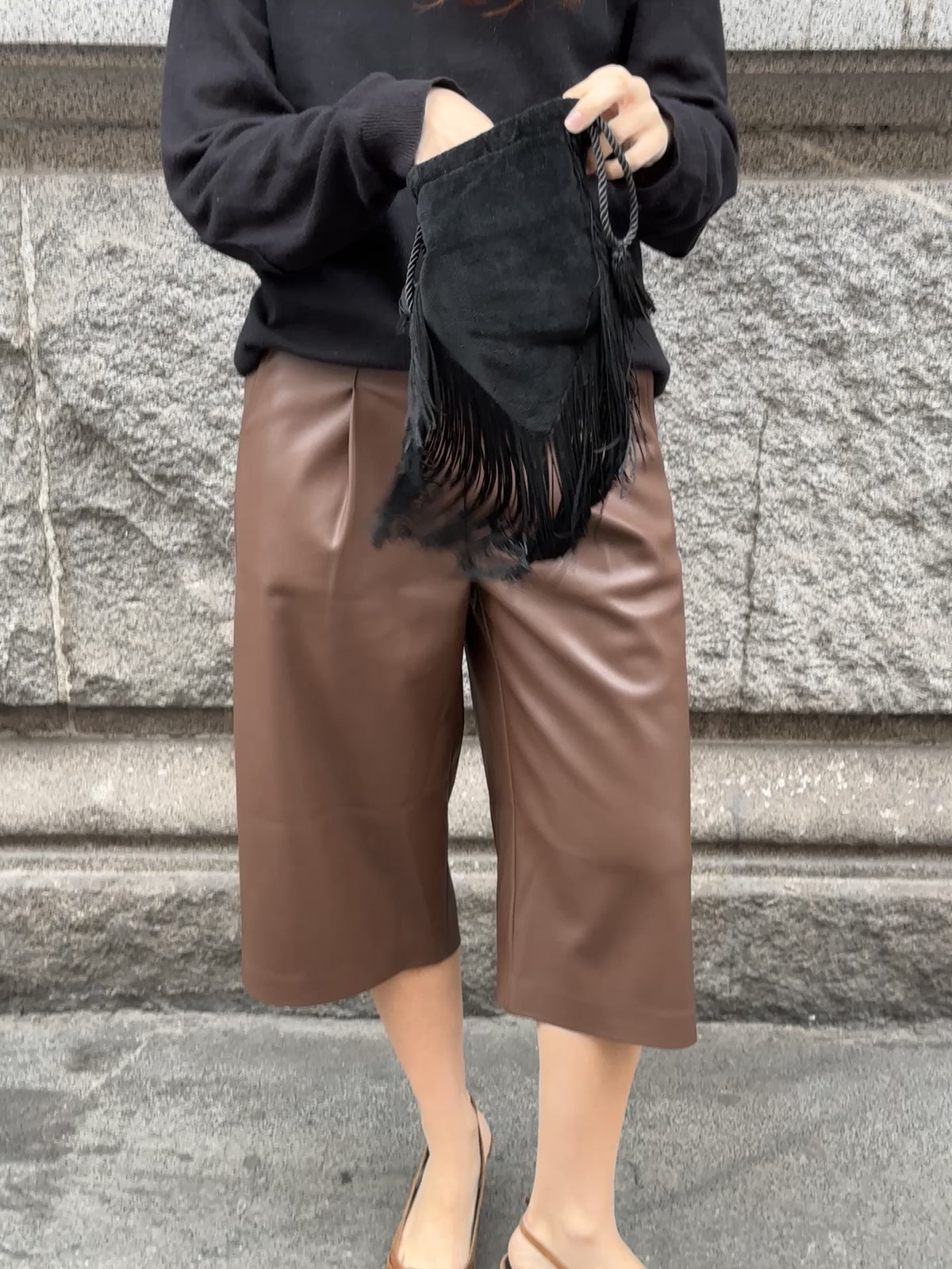 Funky Bag - Black velvet + Black fringes