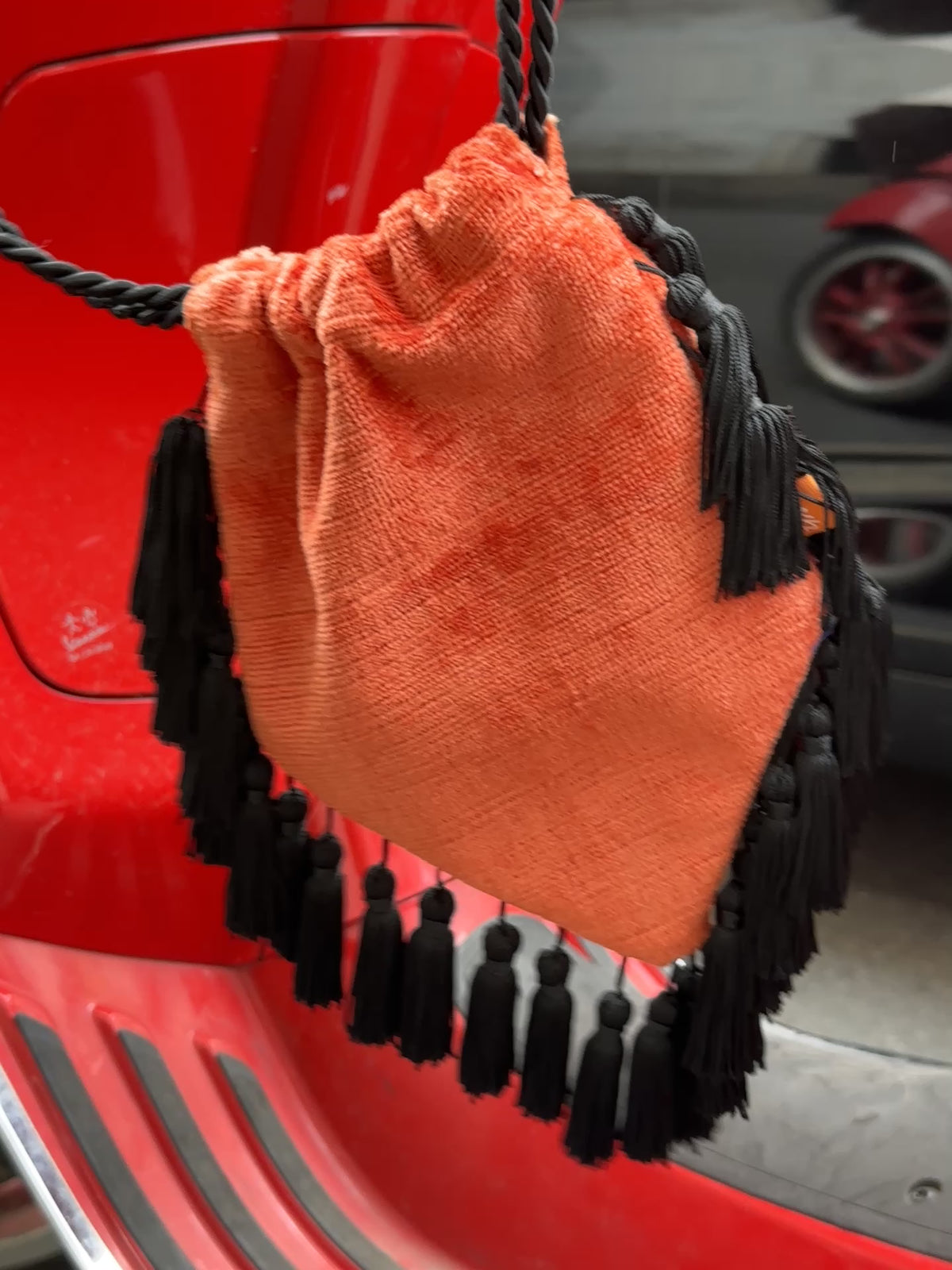 Funky Bag - Orange Velvet + Black tassels