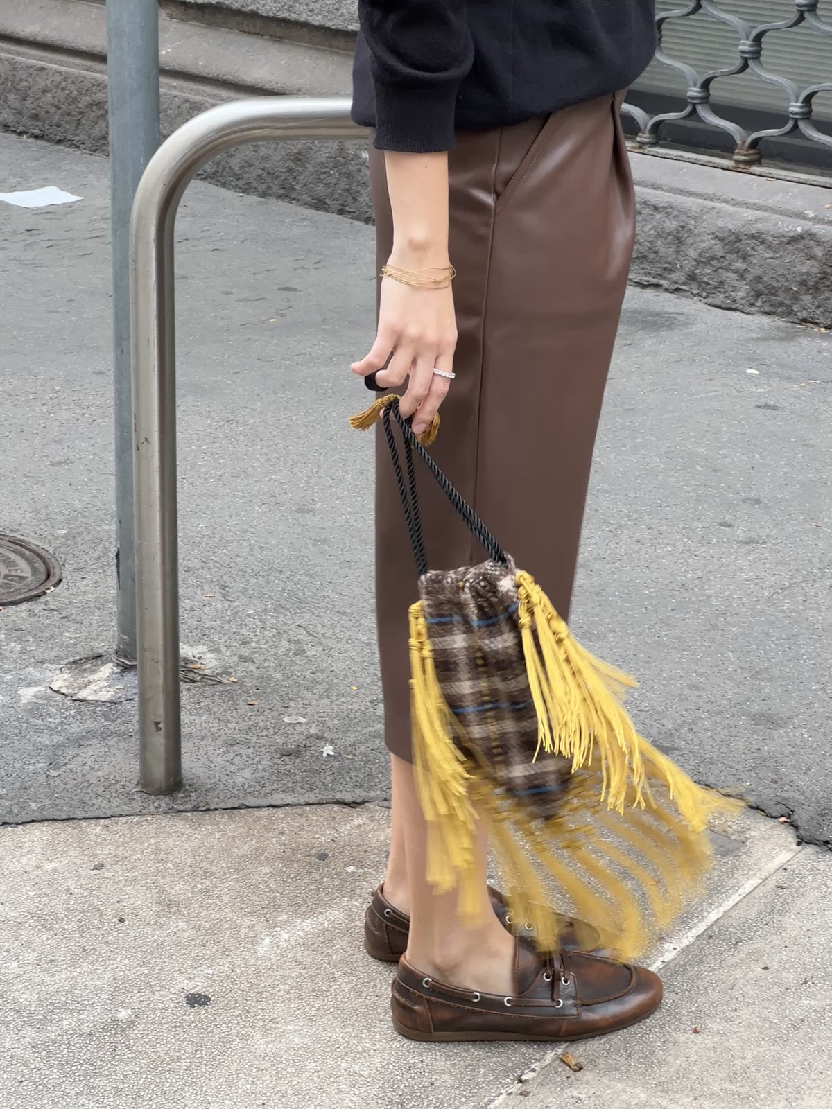 Funky Bag - Brown Tartan + Yellow tassels